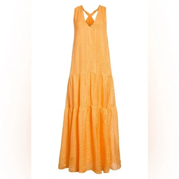 Frame Denim | Dresses | Frame Womens Orange Silk Draped Crinkle Tiered Halter  Maxi Dress | Poshmark